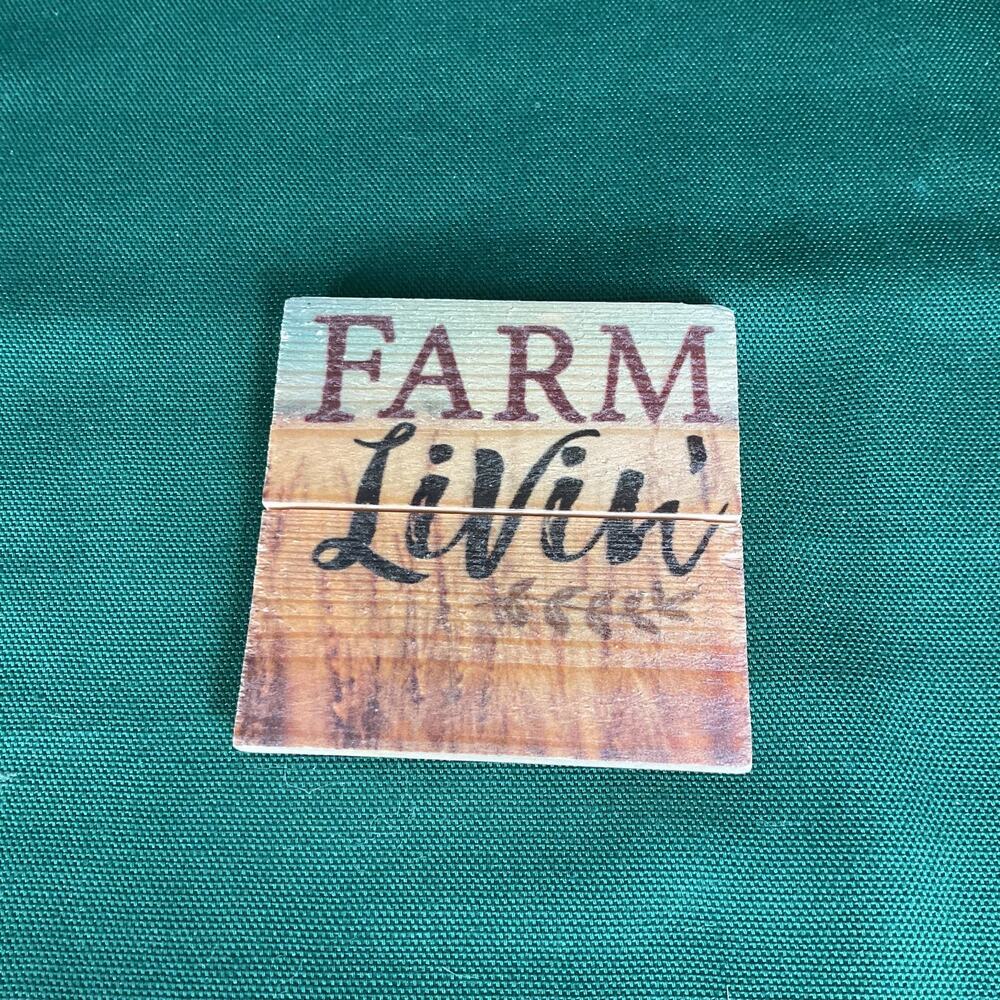Farmhouse Wood Block Shelf Sitter Sign Farm Livin' Rustic Plaque Small Accent